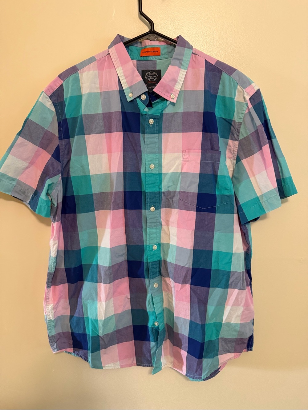 St. John’s Bay Short-Sleeve Plaid Button-Down Shirt - Blue, Pink & Teal